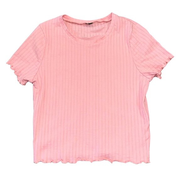 Tops - Pastel Pink Ribbed Crop Top Lettuce Leaf Size Medium